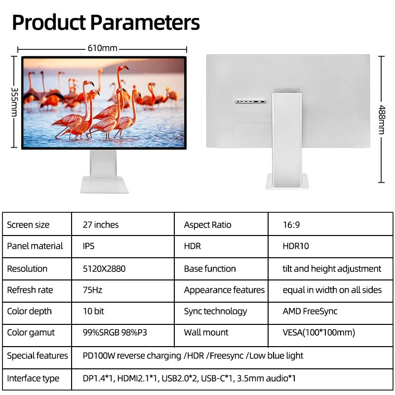 Kuycon G27XSE 27" 5K Office Monitor, 60Hz, 218 PPI, 99% sRGB, 100W USB-C