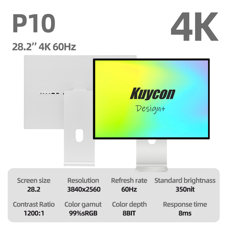 Kuycon P10 28.2" 3:2 Office Monitor, 4K 60Hz, 163 PPI, 65W USB-C, Perfect for Coding