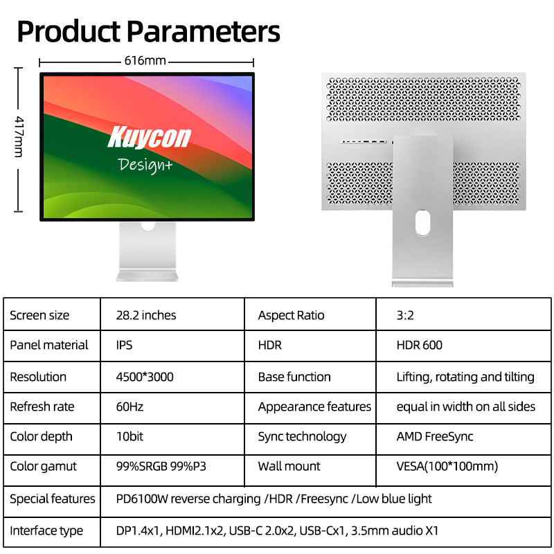 Kuycon P20 28.2" 4.5K, 3:2 Office Monitor, 60Hz, 192 PPI, 99% DCI-P3