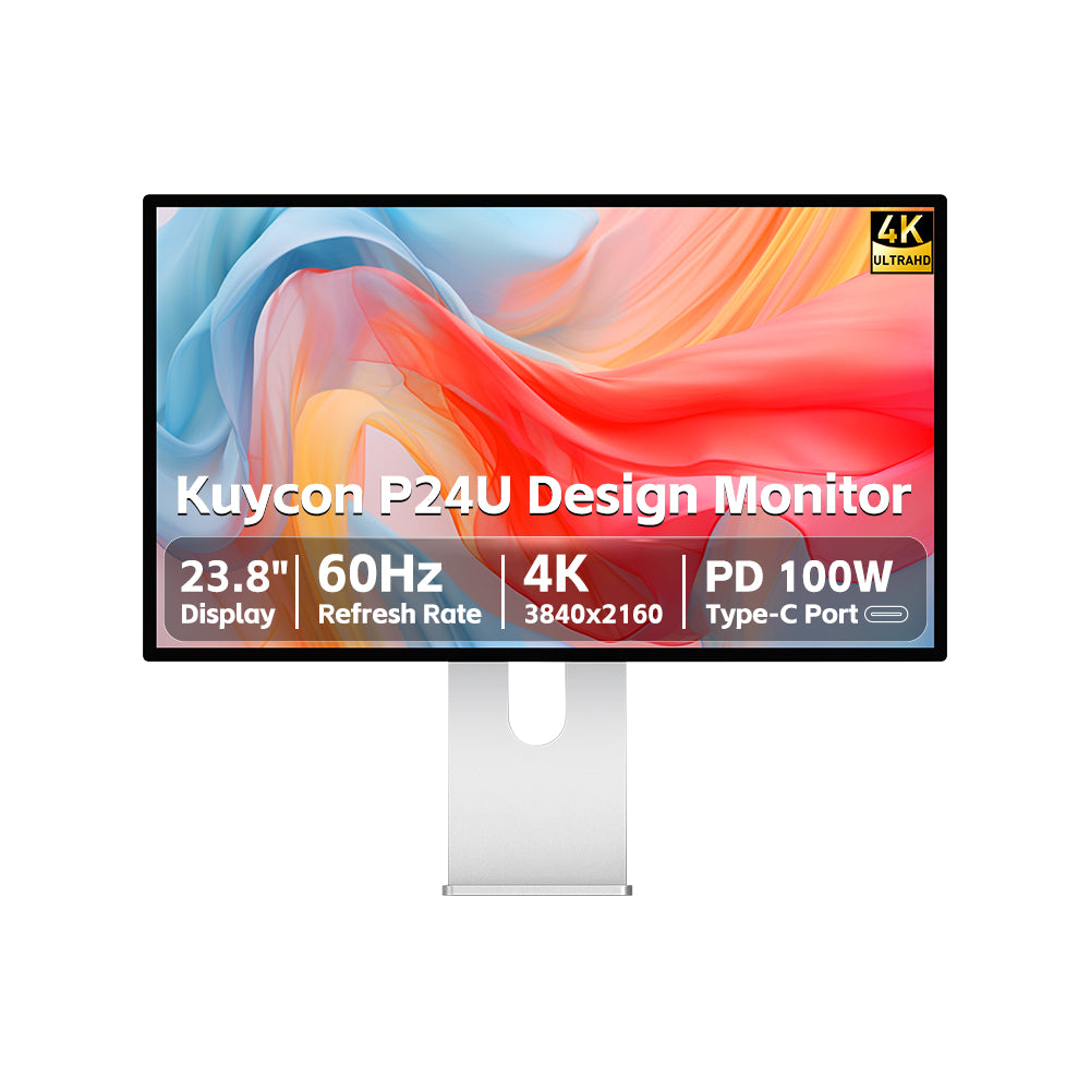 Kuycon P24U 24" 4K Office Monitor, 60Hz, 185 PPI, 99% sRGB, Space-Saving Design