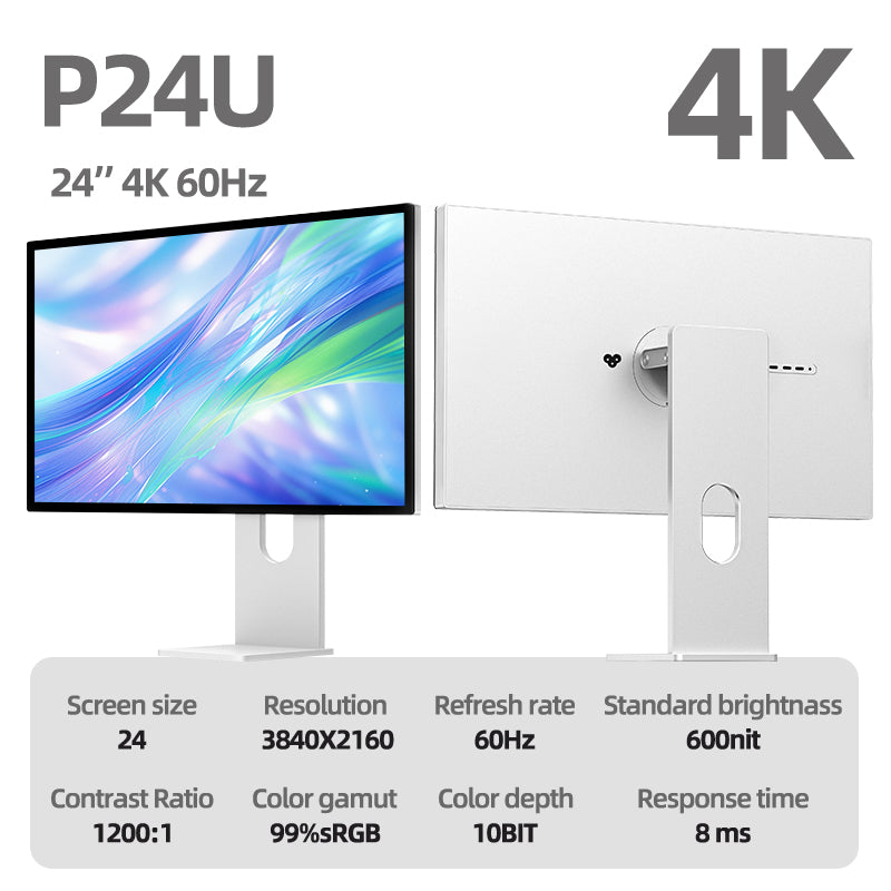 Kuycon P24U 24" 4K Office Monitor, 60Hz, 185 PPI, 99% sRGB, Space-Saving Design