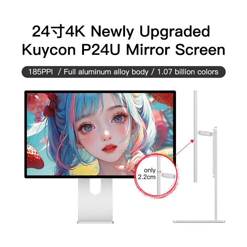 Kuycon P24U 24" 4K Office Monitor, 60Hz, 185 PPI, 99% sRGB, Space-Saving Design