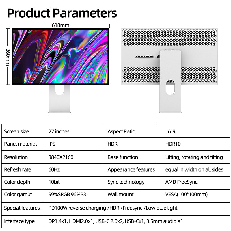 Kuycon P27G 27" 4K Office Monitor, 60Hz, 99% sRGB, HDR 10, Entry-Level Design