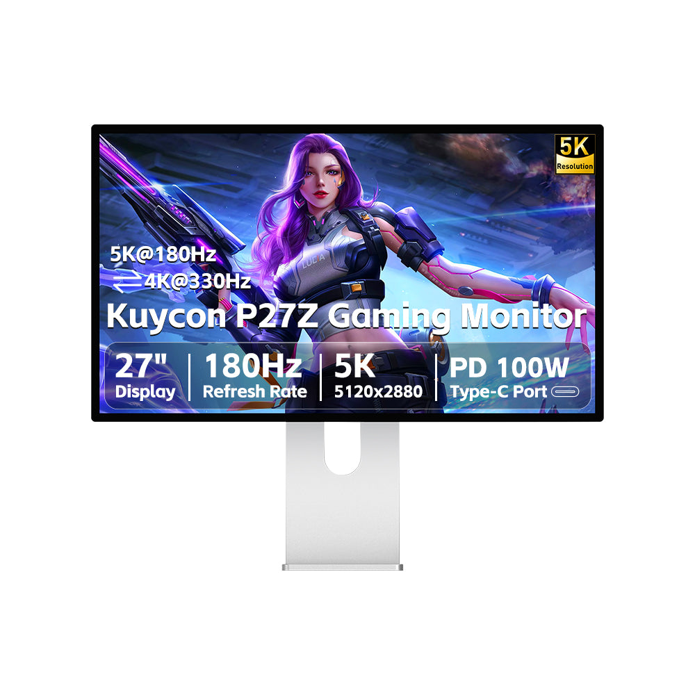 Kuycon P27Z 27" Dual-Mode Monitor, 5K 180Hz / 2K 330Hz Switchable, 1ms, HDR 600