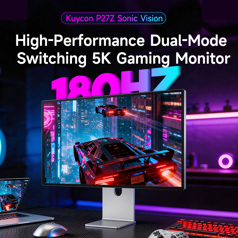 Kuycon P27Z 27" Dual-Mode Monitor, 5K 180Hz / 2K 330Hz Switchable, 1ms, HDR 600