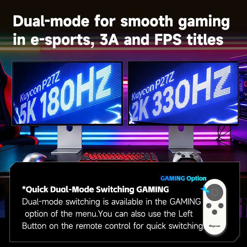 Kuycon P27Z 27" Dual-Mode Monitor, 5K 180Hz / 2K 330Hz Switchable, 1ms, HDR 600