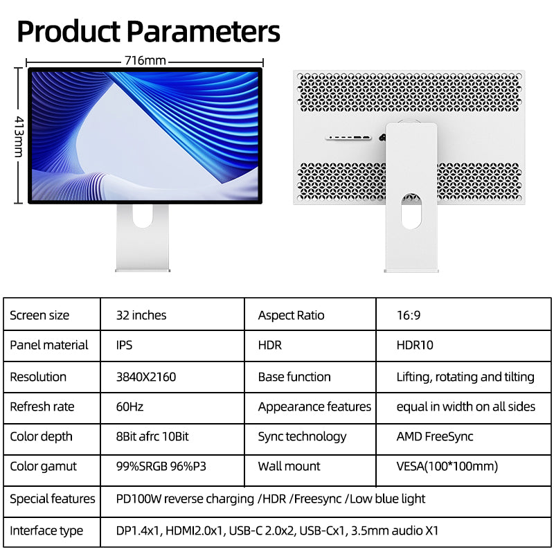 Kuycon P32D 32" 4K Office Monitor, 60Hz, 99% sRGB, HDR10, Studio Display Alternative