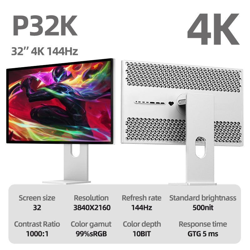 Kuycon P32K 32" 4K Gaming Monitor, 144Hz, 1ms, 99% sRGB, 100W USB-C, VRR