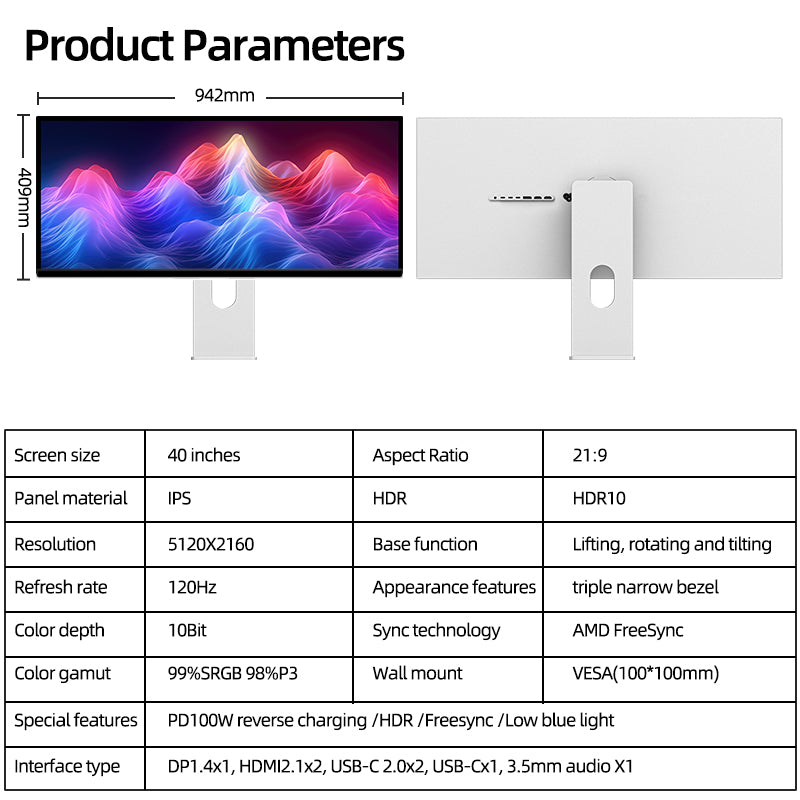 Kuycon P40K 40" 5K2K 120Hz 5K Ultrawide Gaming Monitor