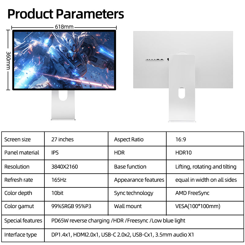 Moniteur gaming Kuycon Q27A 27" 2K, 165Hz, 1ms GTG, 99% sRGB, HDR
