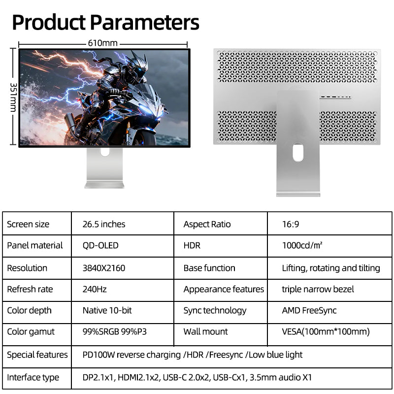 Kuycon Q27S 27" QD-OLED 4K Gaming Monitor, 240Hz, 0.03ms GTG, HDR True Black 400